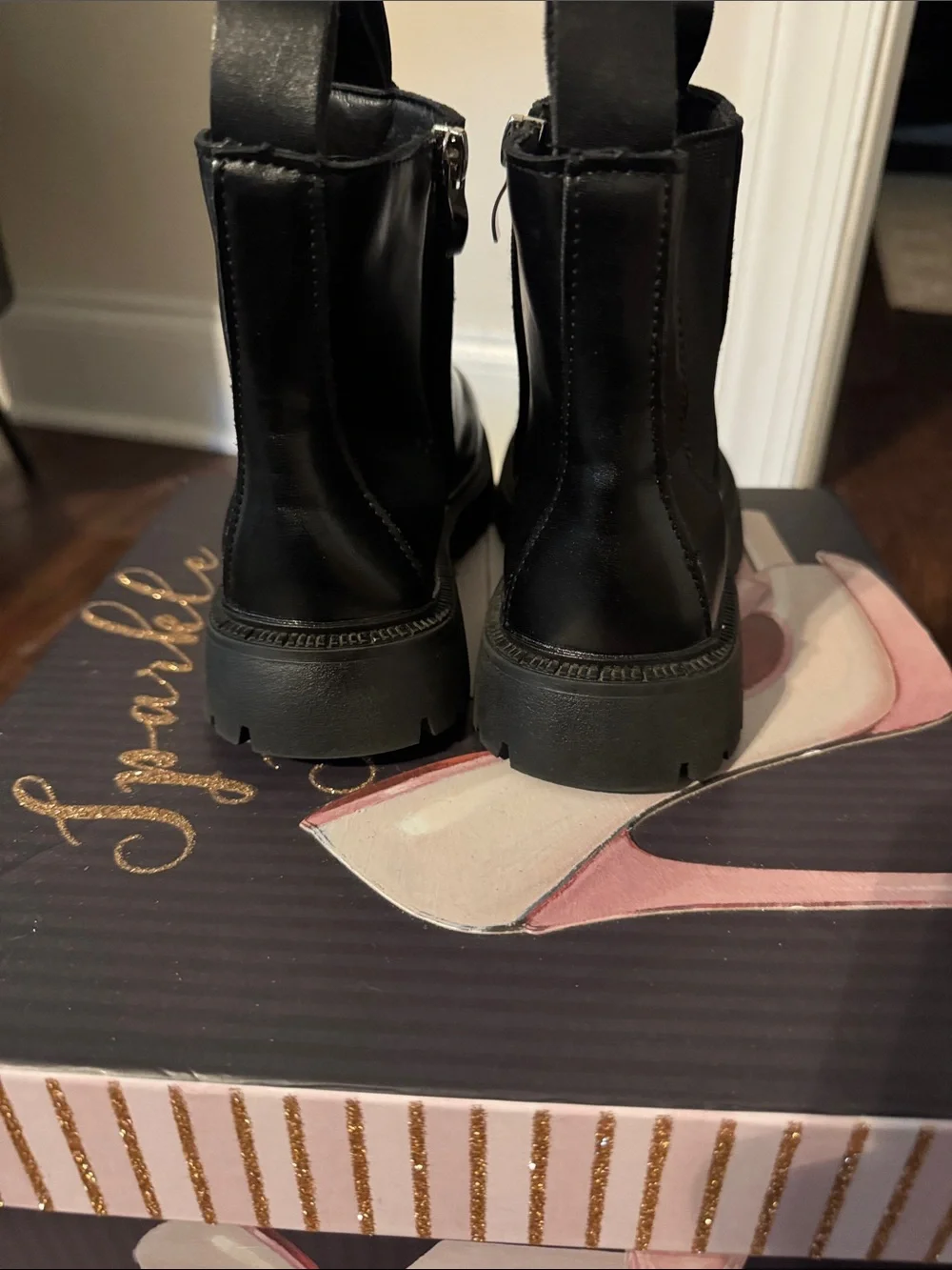 Kids Black Lug-Sole Chelsea Boots with Side Zip